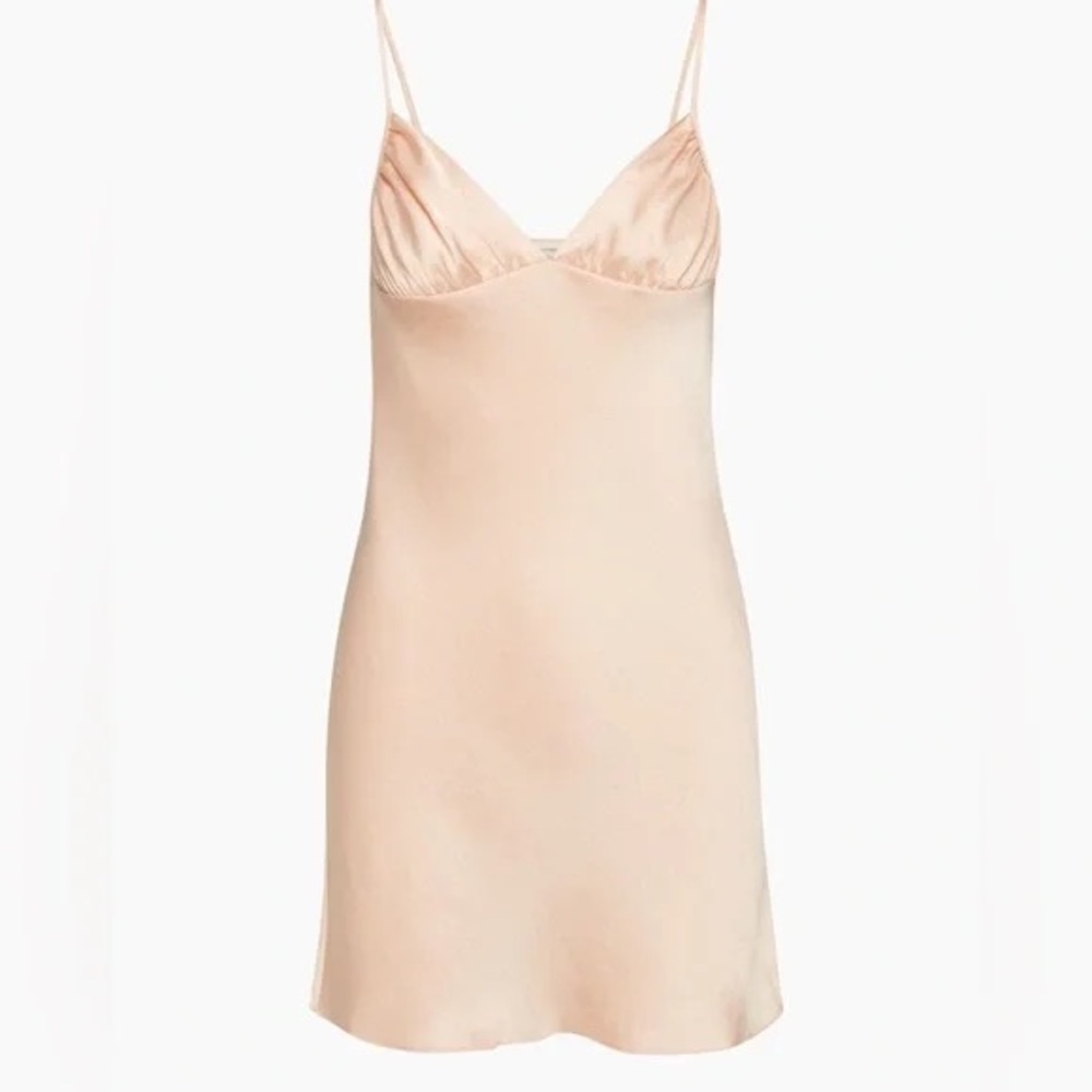 Aritzia Wilfred Pink Satin Sleepless Dress - Triangle V Neck Cut Chest